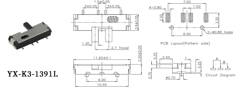 回彈撥動(dòng)開(kāi)關(guān)尺寸圖